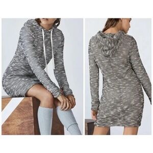Athleisure Fabletics Womens Small Black White Marled Knit Hooded Sweater Dress